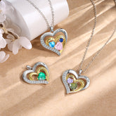 Double Heart Name Necklace with Birthstones